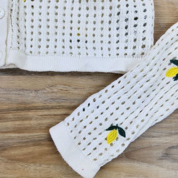🔹️Forever 21 Cream w/Lemons Open Knit Crop Long Sleeve Sweater Medium - Picture 11 of 12